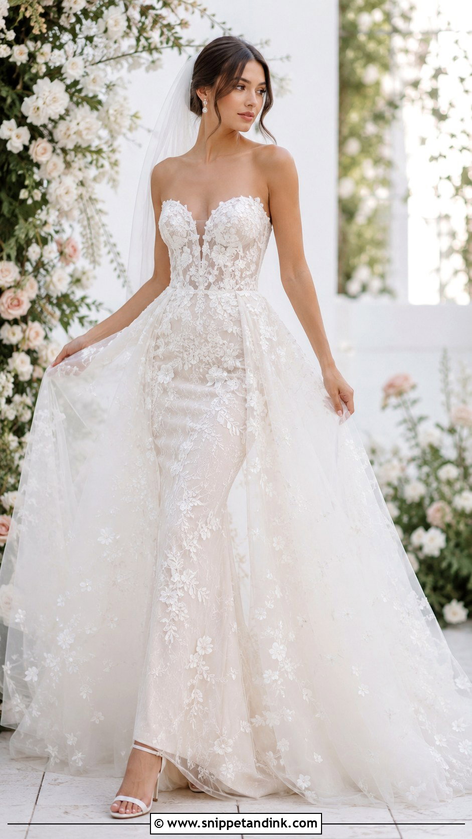 Floral Wedding Dress With Detachable Overskirt - Snippet and Ink - 25 2 in 1 Convertible Wedding Dresses
