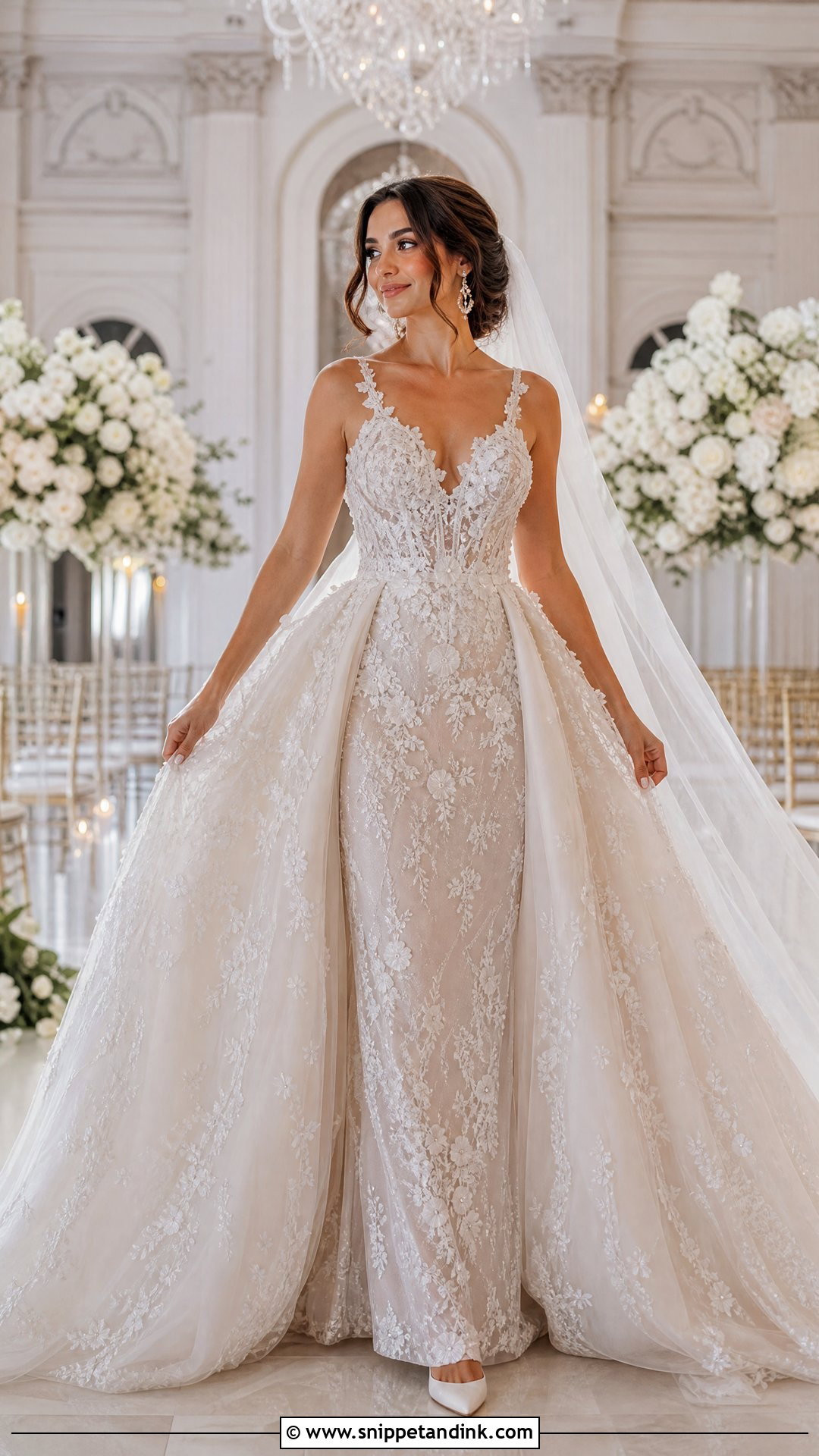 Floral Wedding Dress With Detachable Overskirt - Snippet and Ink - 25 Flowers Wedding Dresses