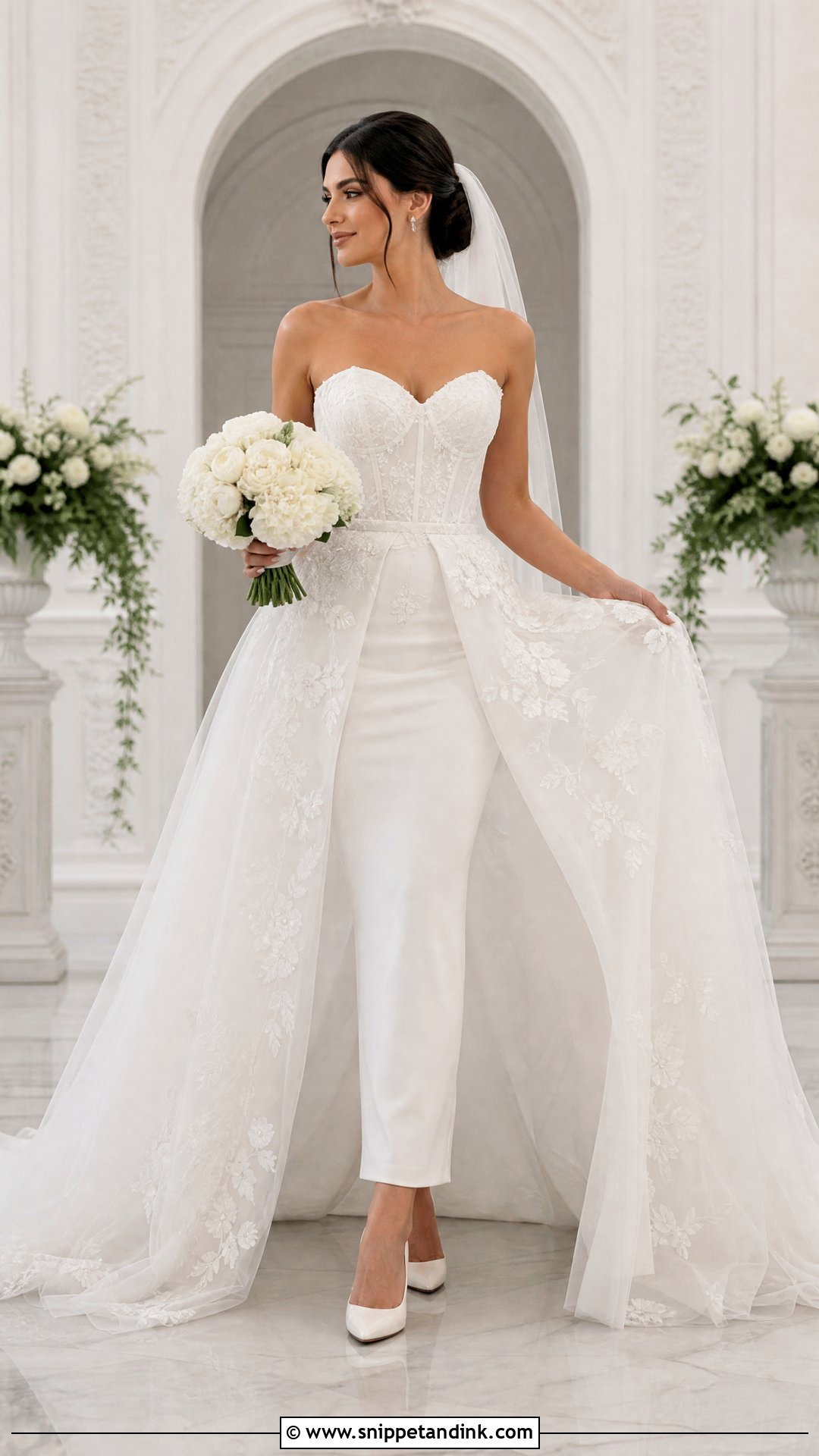 Floral Wedding Dress With Detachable Overskirt - Snippet and Ink - 20 Wedding Dresses with Flowers Detail