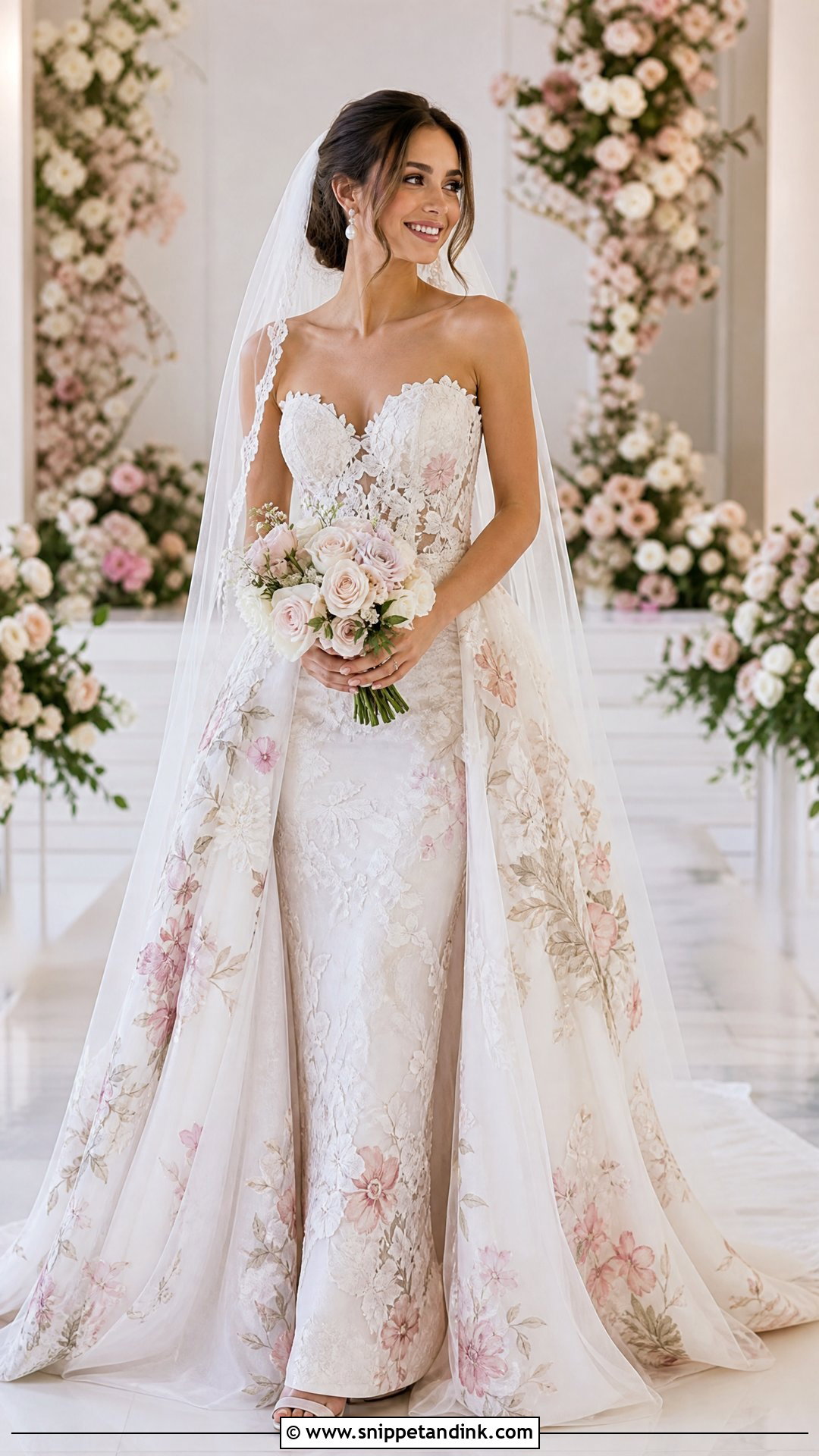 Floral Wedding Dress With Detachable Overskirt - Snippet and Ink - 25 Floral Wedding Dress Ideas