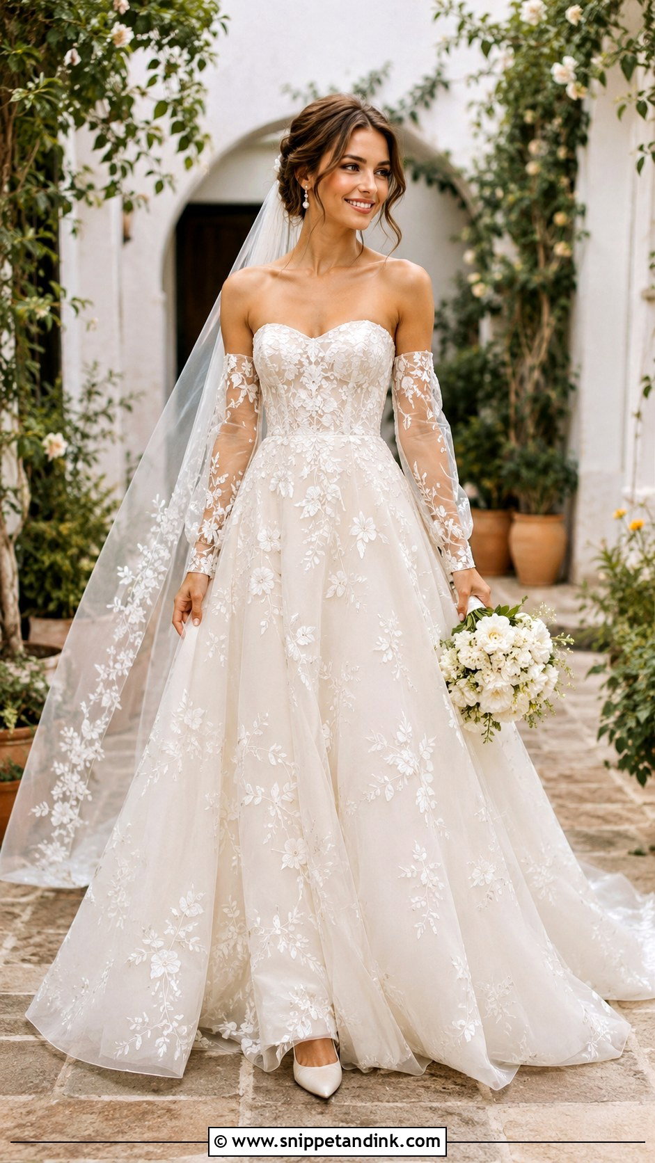 Floral Wedding Dress With Detachable Sleeves - Snippet and Ink - 20 Flower Wedding Dresses