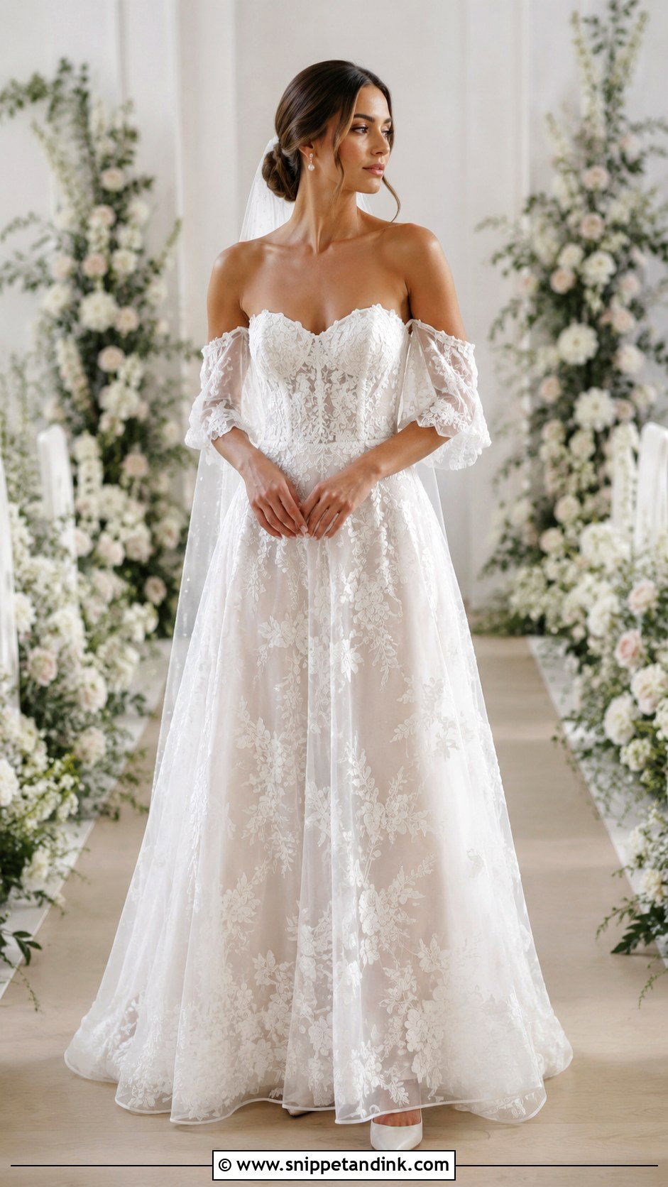 Floral Wedding Dress With Detachable Sleeves - Snippet and Ink - 20 Floral Flower Wedding Dress Gown Ideas