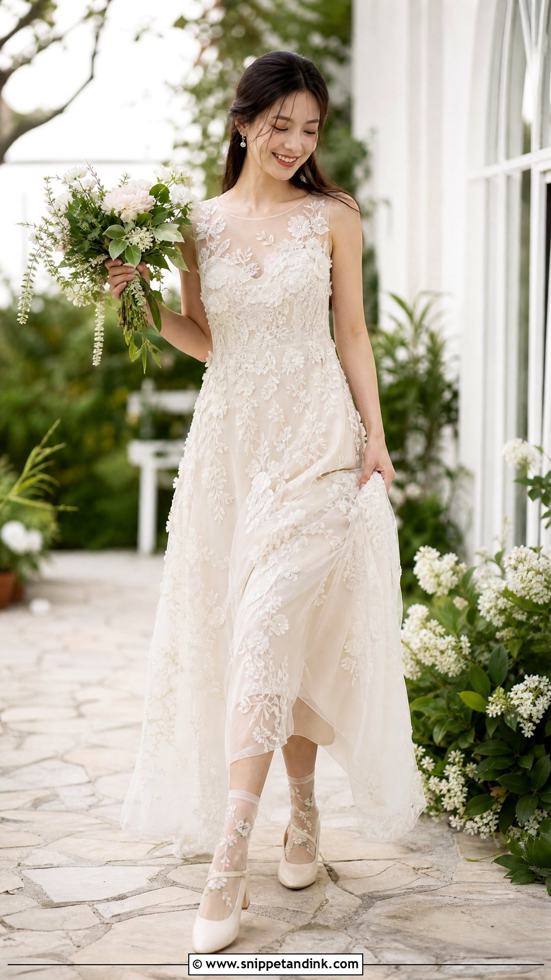 Floral Wedding Dress With Embroidered Socks - Snippet and Ink - 20 Wedding Socks Ideas
