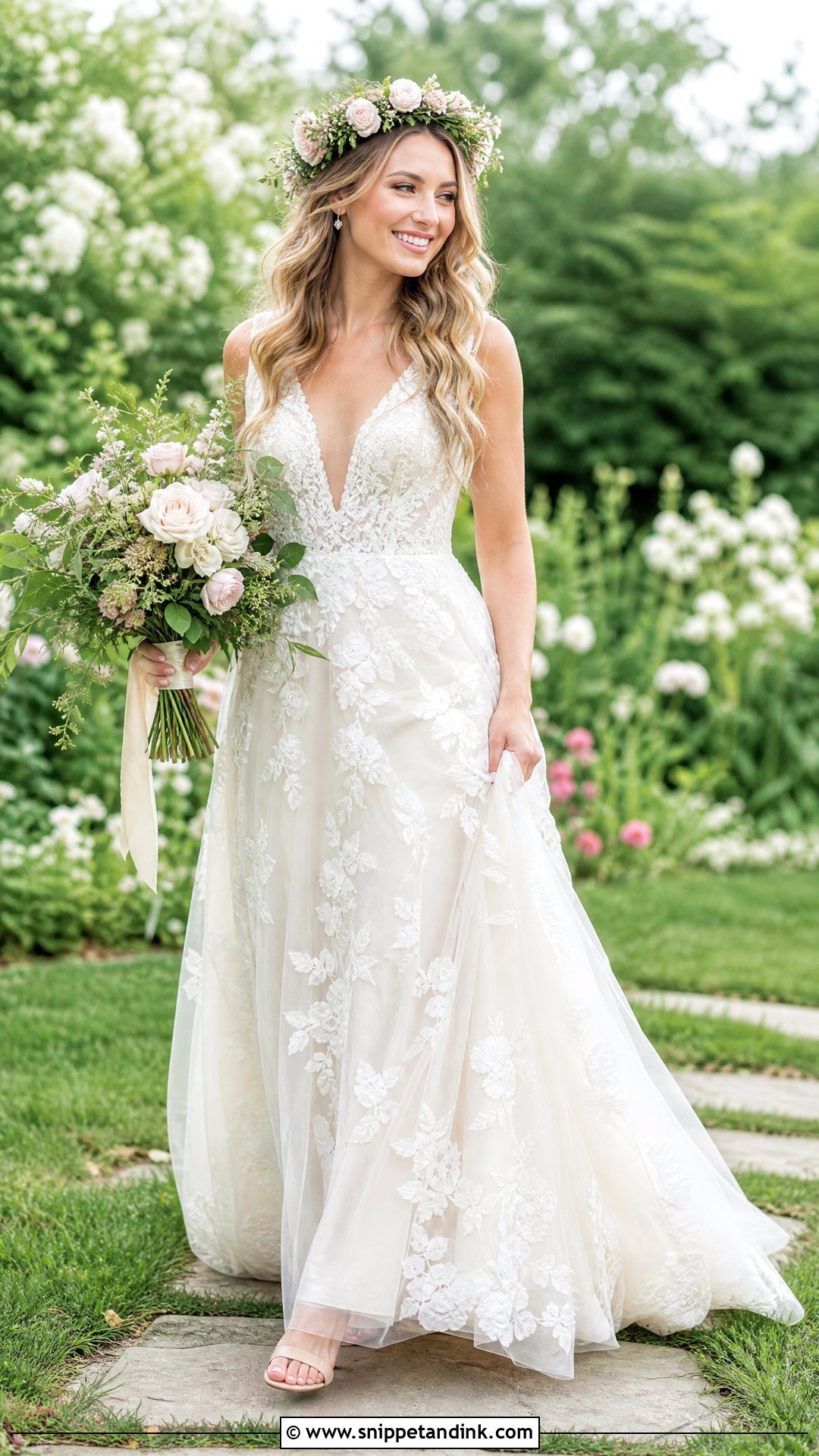 Floral Wedding Dress With Floral Crown - Snippet and Ink - 25 Floral Wedding Dresses