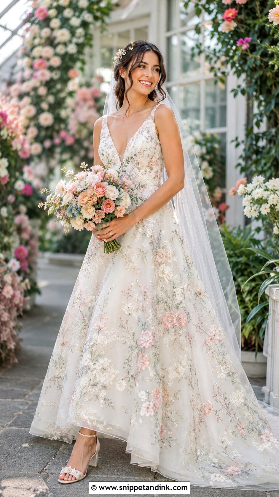 Floral Wedding Dress With Garden Heels - Snippet and Ink - 25 Wedding Dress Style Ideas