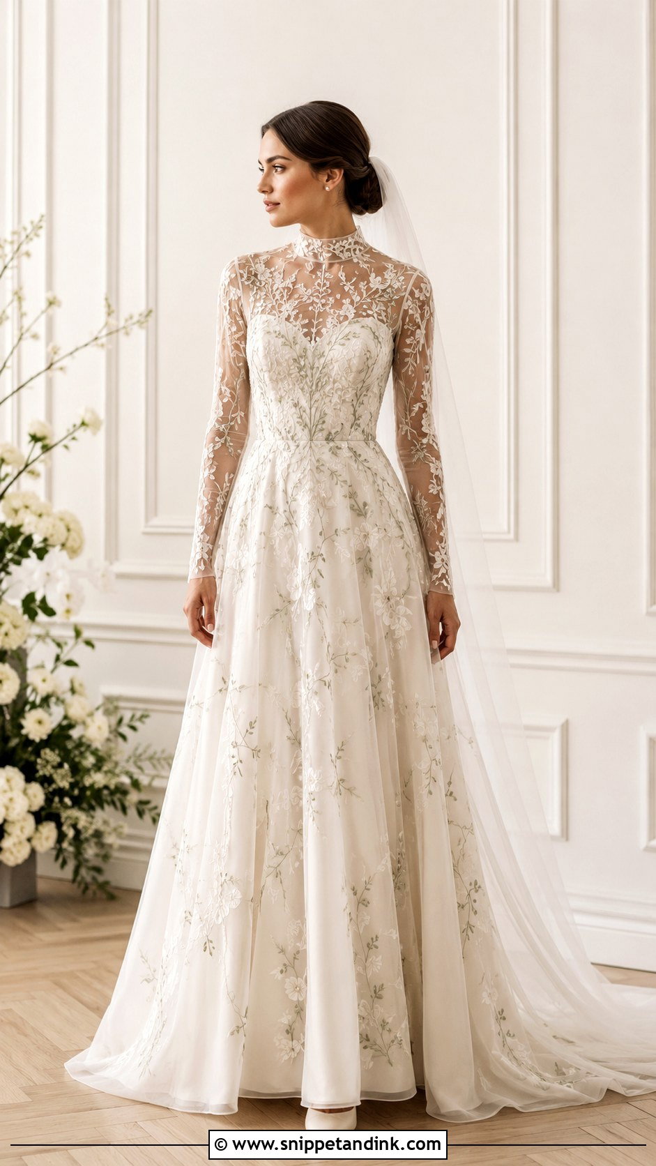 Floral Wedding Dress With High Neck - Snippet and Ink - 20 Flower Wedding Dresses
