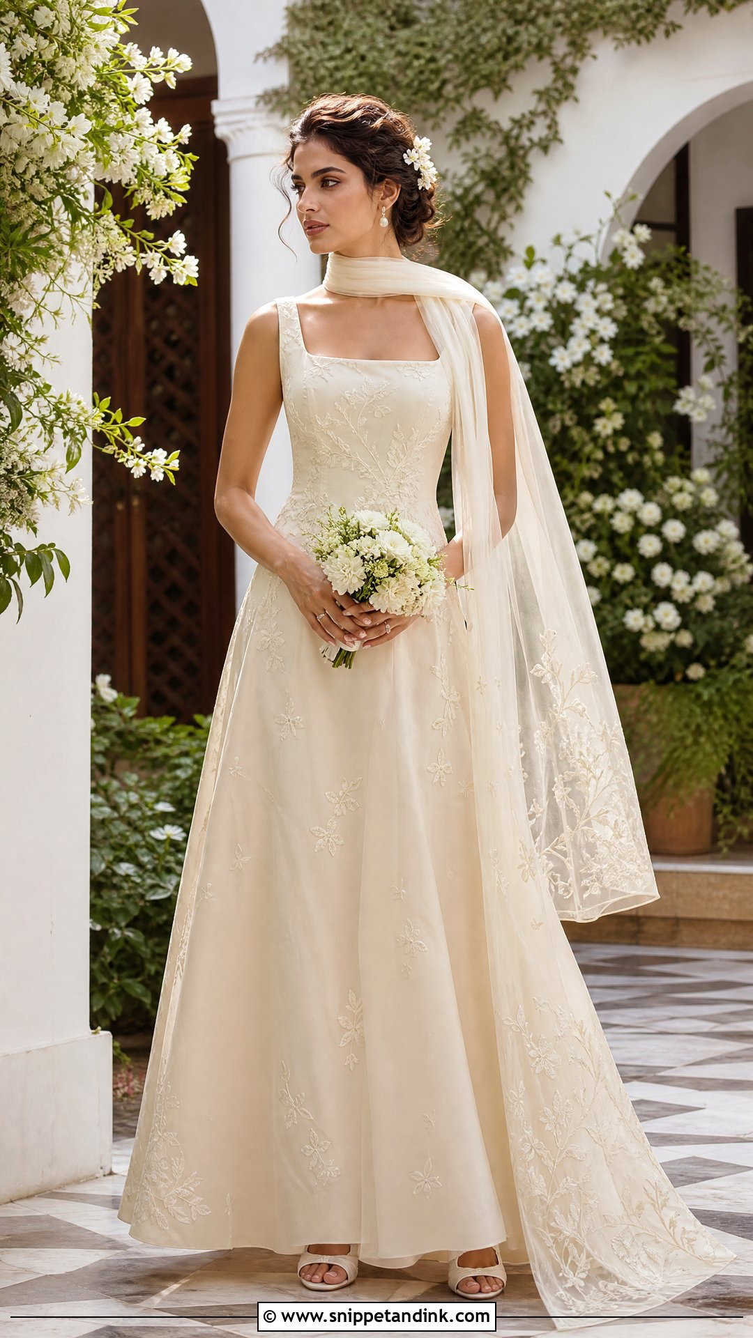 Floral Wedding Dress With Neck Scarf - Snippet and Ink - 20 Wedding Dresses with Neck Scarf