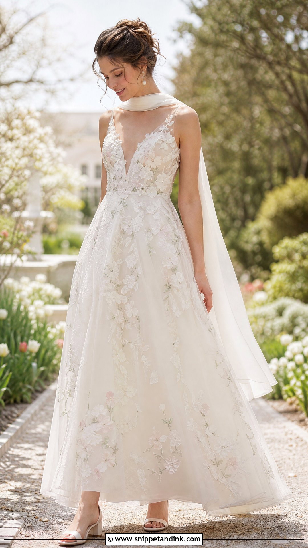 Floral Wedding Dress With Neck Scarf - Snippet and Ink - 25 Wedding Dress with Neck Scarf Ideas
