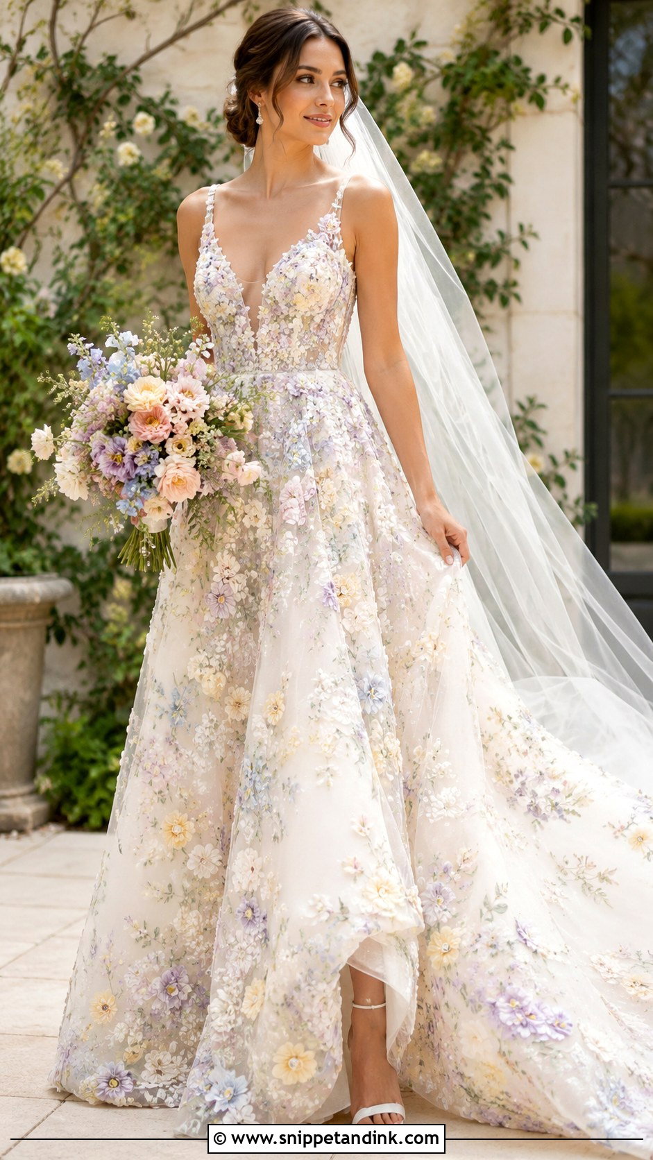 Floral Wedding Dress With Pastel Flowers - Snippet and Ink - 25 Wedding Dresses with Flowers