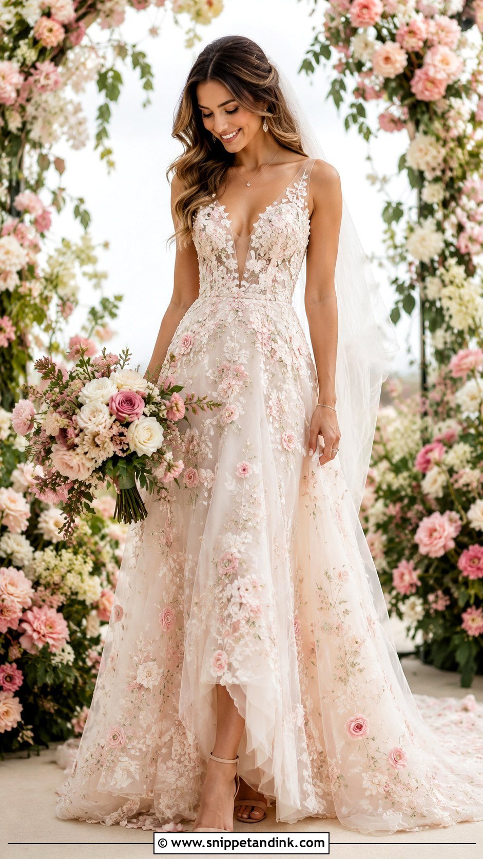Floral Wedding Dress With Pink Flowers - Snippet and Ink - 25 Wedding Dresses with Flowers