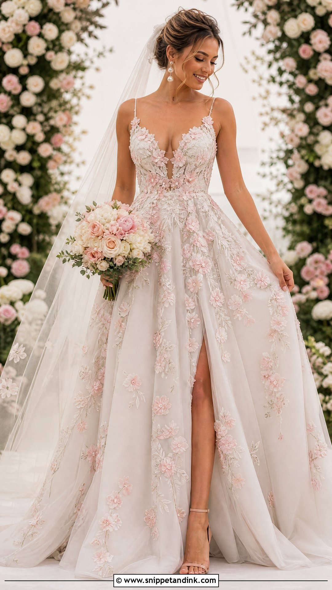 Floral Wedding Dress With Pink Flowers - Snippet and Ink - 25 Floral Wedding Dresses