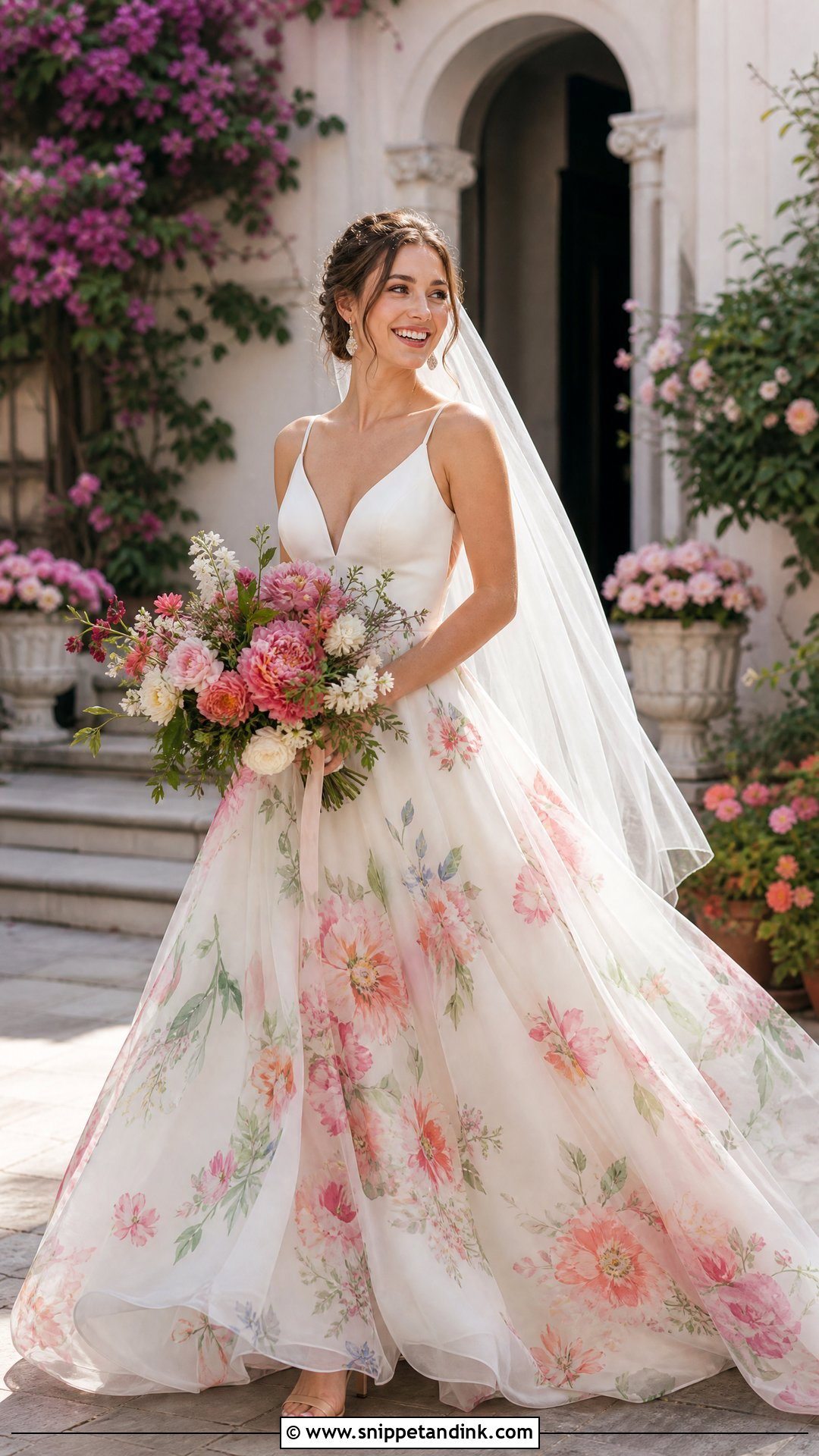 Floral Wedding Dress With Printed Organza Skirt - Snippet and Ink - 25 Floral Wedding Dresses