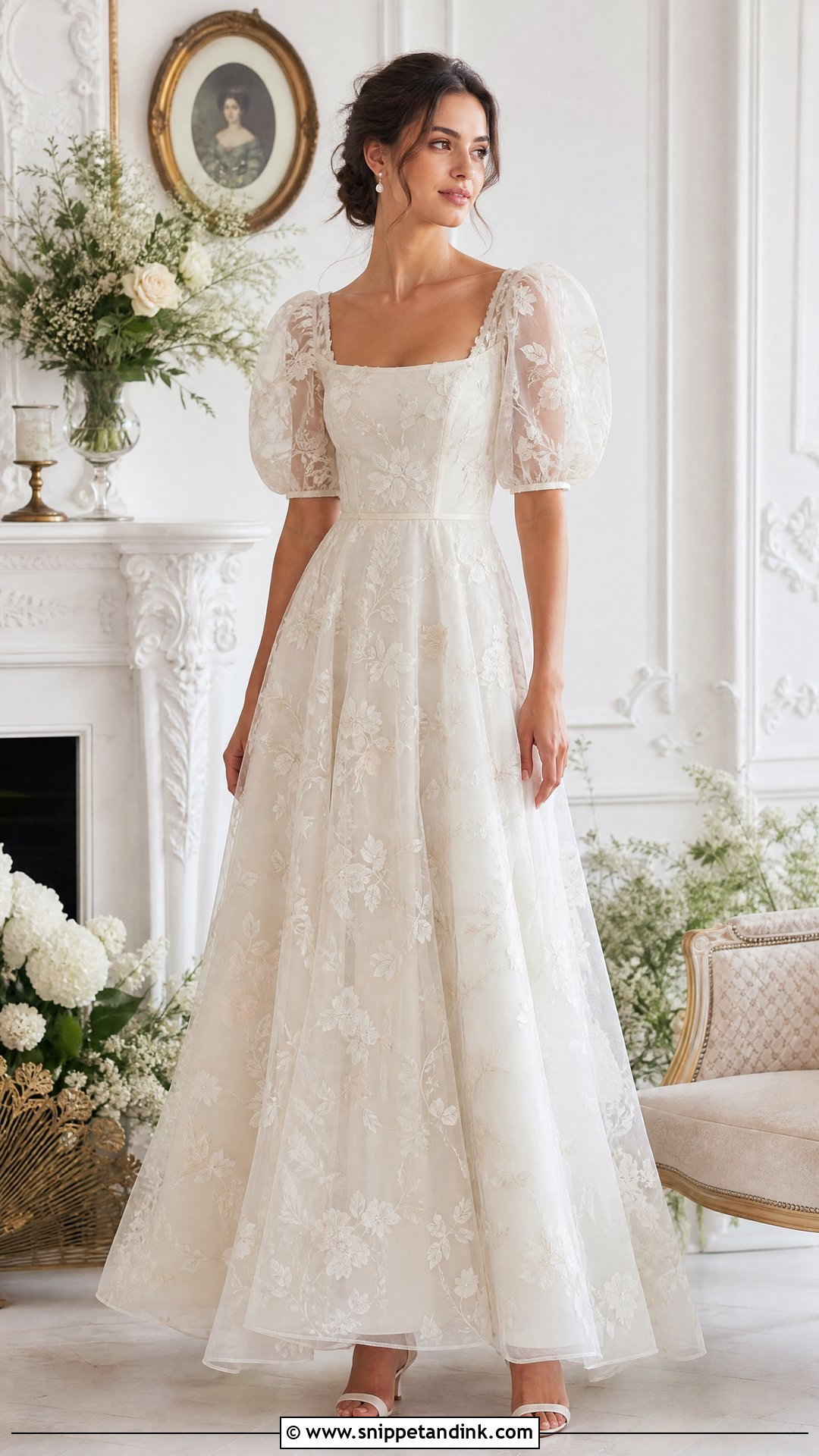 Floral Wedding Dress With Puff Sleeves - Snippet and Ink - 25 Floral Wedding Dresses
