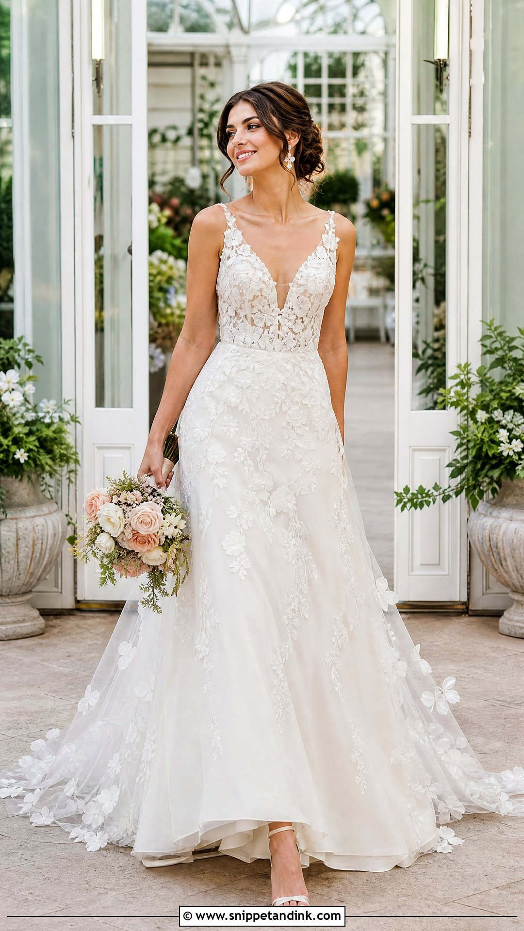 Floral Wedding Dress With Sheer Train Extension - Snippet and Ink - 20 Wedding Dresses with Extension