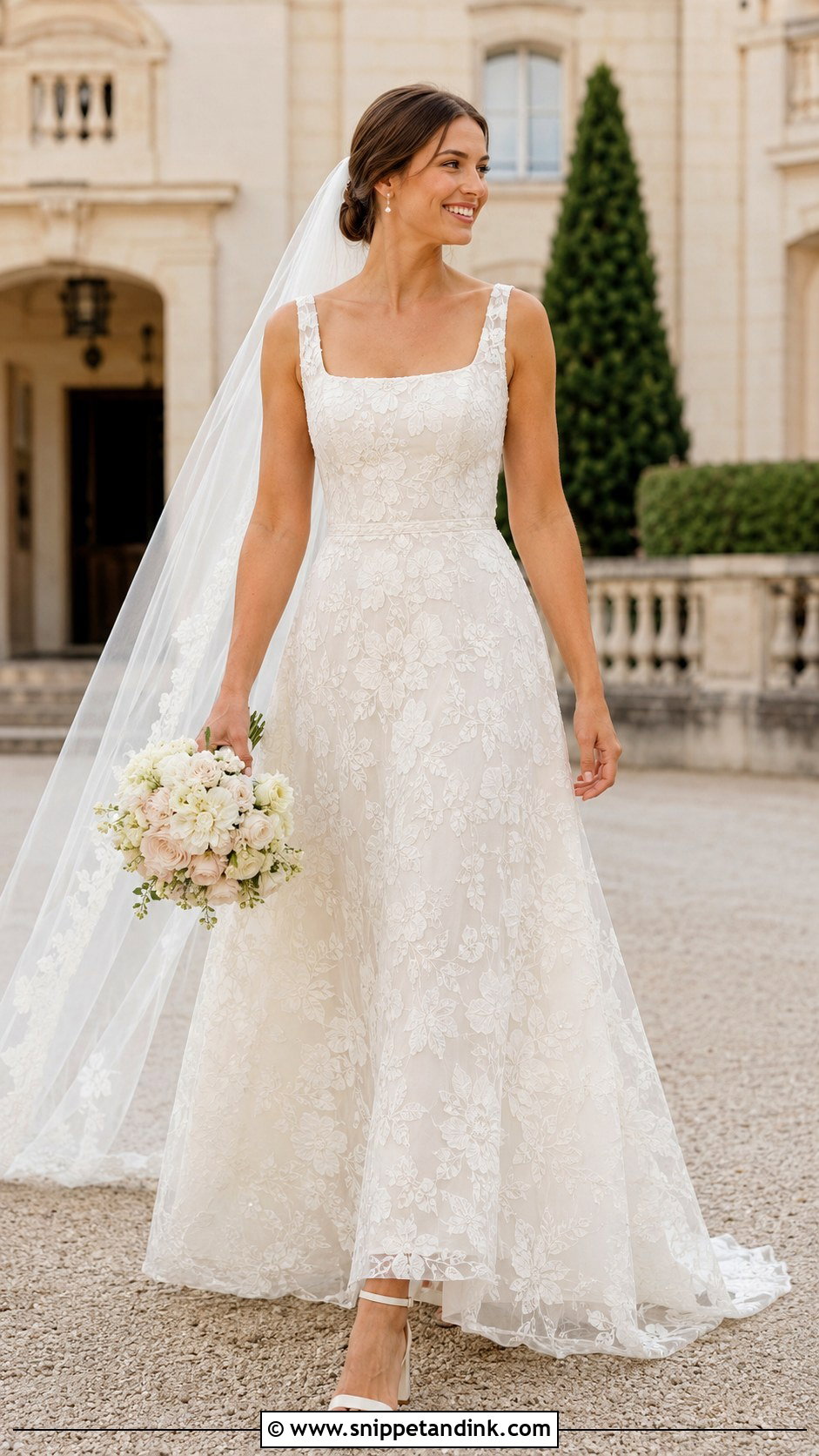 Floral Wedding Dress With Square Neckline - Snippet and Ink - 20 Flower Wedding Dresses