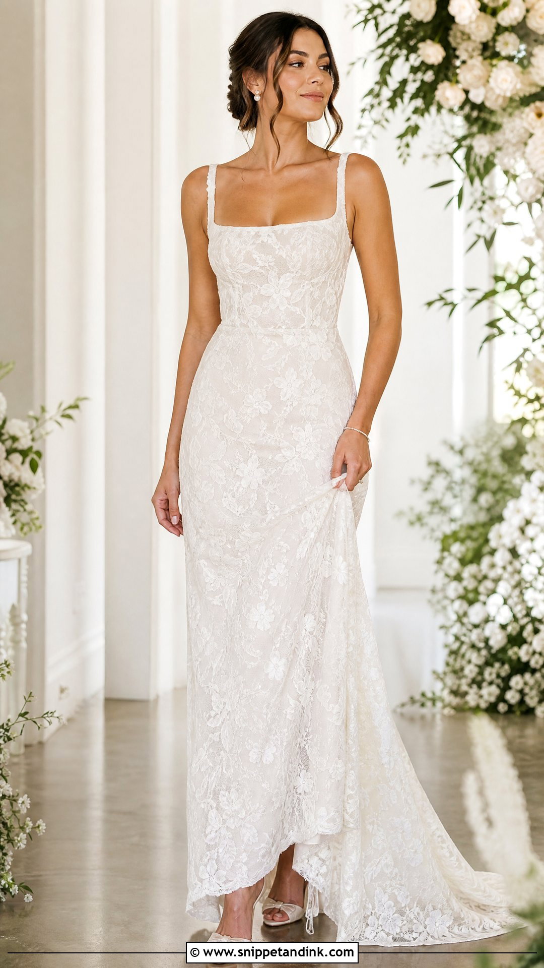 Floral Wedding Dress With Square Neckline - Snippet and Ink - 25 Floral Wedding Dresses