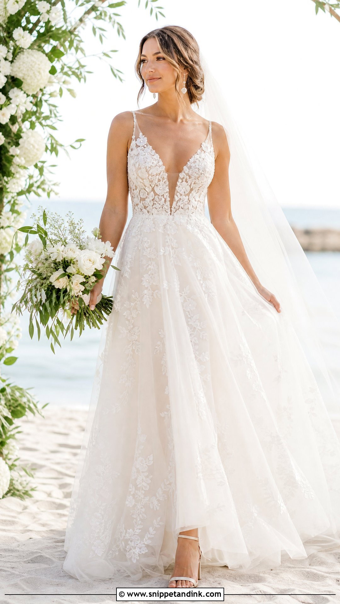 Floral Wedding Dress With V Neckline - Snippet and Ink - 25 Floral Wedding Dresses