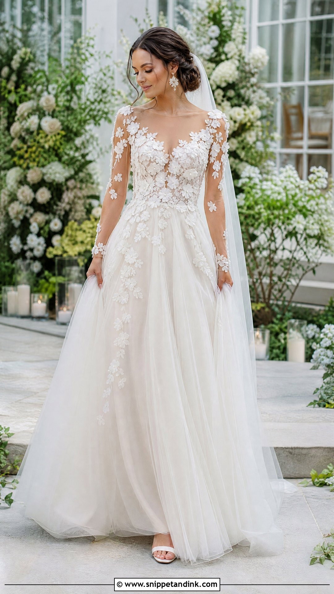 Floral Wedding Dress with Mesh Sleeves - Snippet and Ink - 20 Wedding Dress with Mesh Sleeves