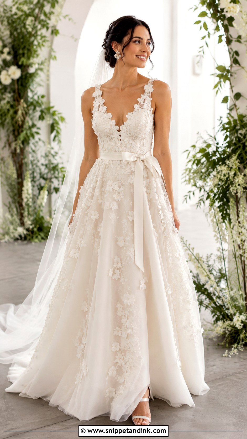 Floral Wedding Dress with Side Bow - Snippet and Ink - 20 Wedding Dresses with Bow