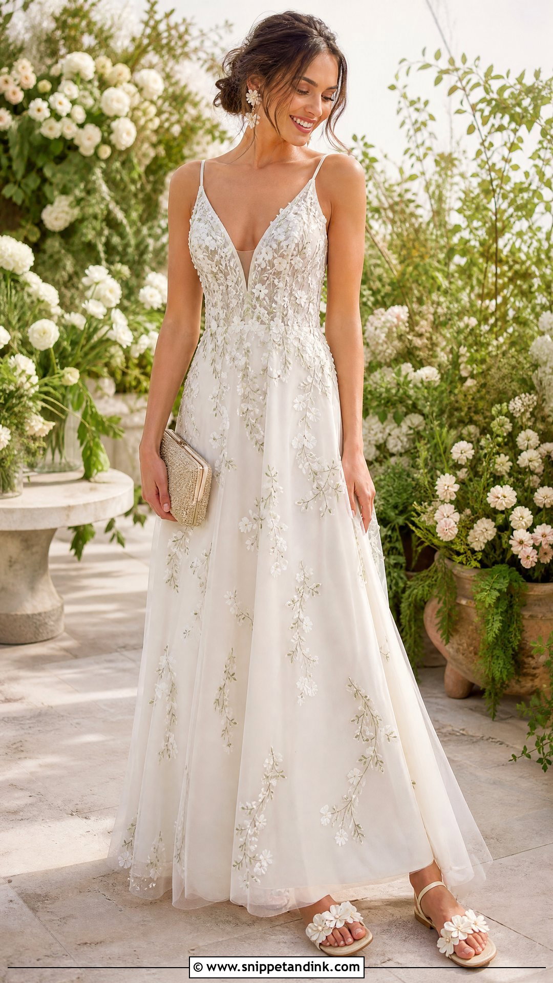 Floral Wedding Flip Flops With Garden Wedding Dress - Snippet and Ink - 20 Wedding Flip Flops Ideas