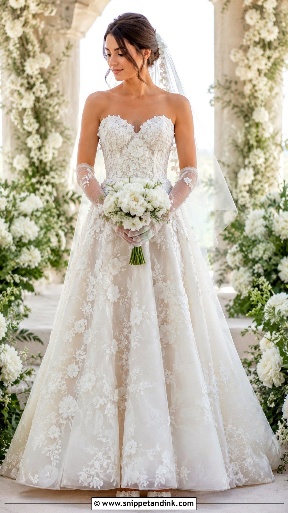 Floral Wedding Gown With Matching Gloves - Snippet and Ink - 25 Wedding Gown with Gloves Ideas