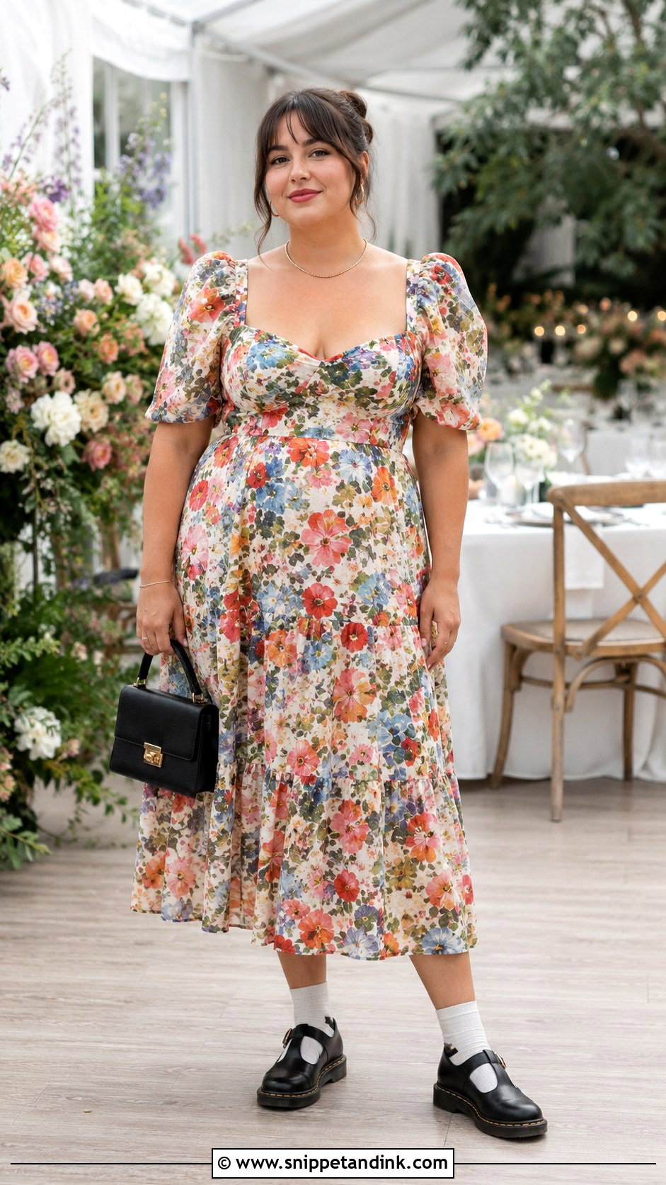 Floral Wedding Guest Dress With Doc Martens Mary Janes - Snippet and Ink - 20 Doc Martens Wedding Ideas