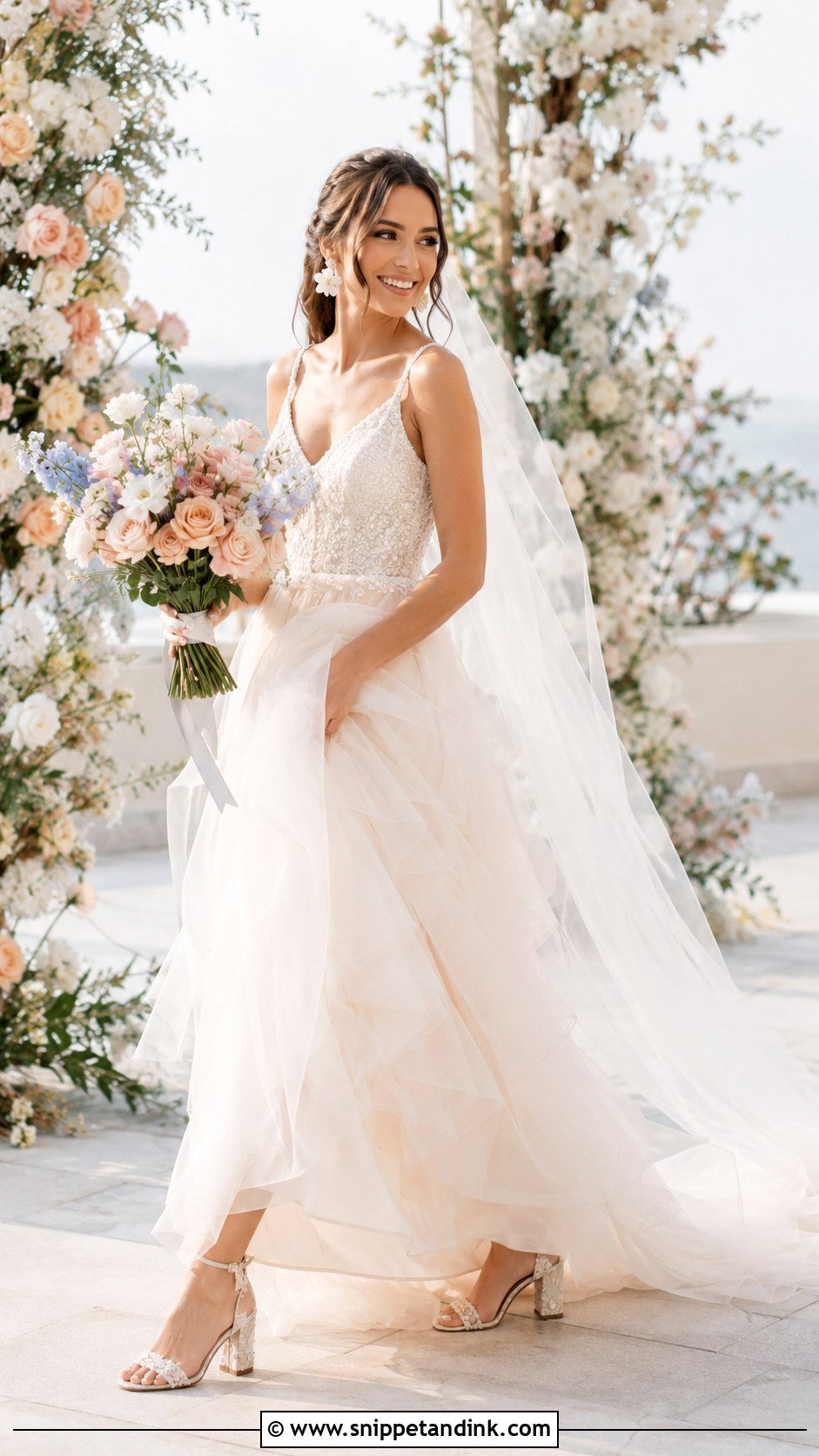 Floral Wedding Heels With Tulle Gown - Snippet and Ink - 20 Aesthetic Wedding Heels Ideas