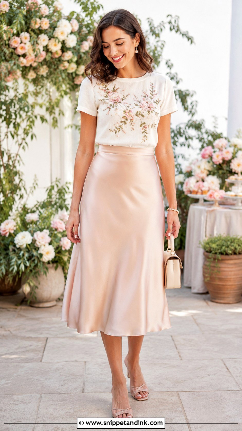 Floral Wedding Shirt With Midi Skirt - Snippet and Ink - 20 Wedding Shirts Ideas