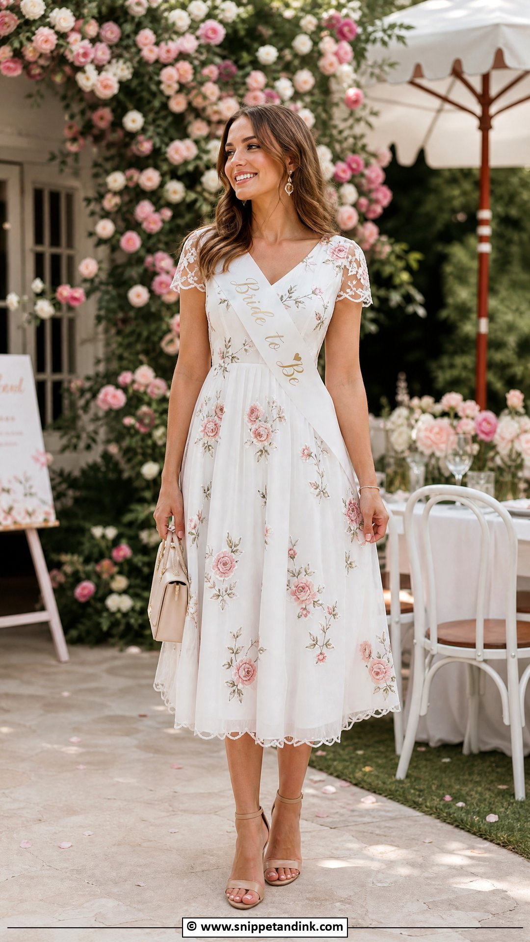 Floral White Dress For Bride To Be - Snippet and Ink - 35 Bride to Be Dress Ideas