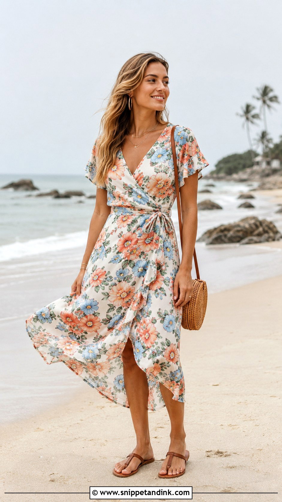 Floral Wrap Dress Beach Picture - Snippet and Ink - 20 Beach Pictures with Dress Ideas