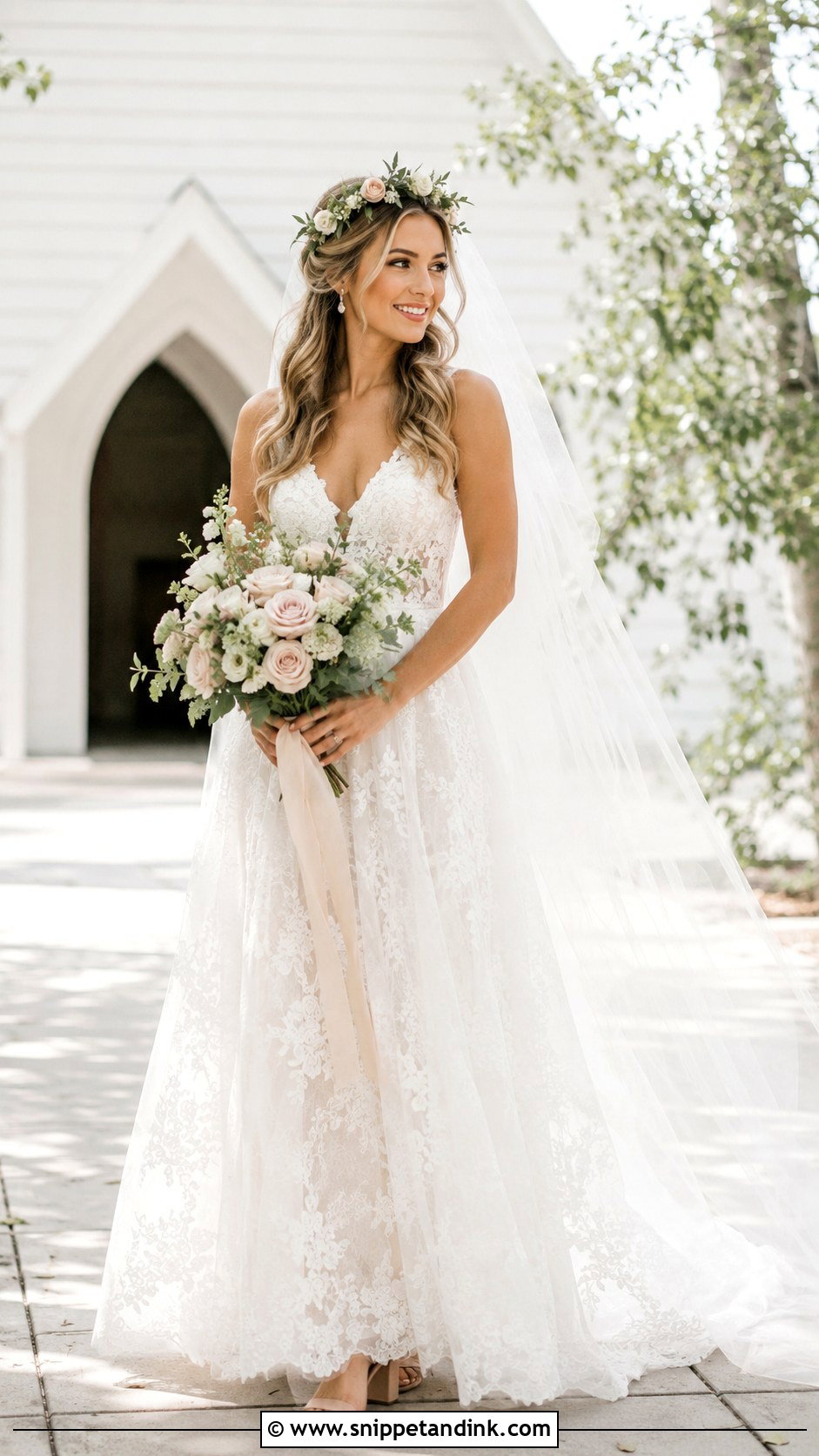 Flower Crown Bride With Lace Dress - Snippet and Ink - 20 Crown Bride Ideas