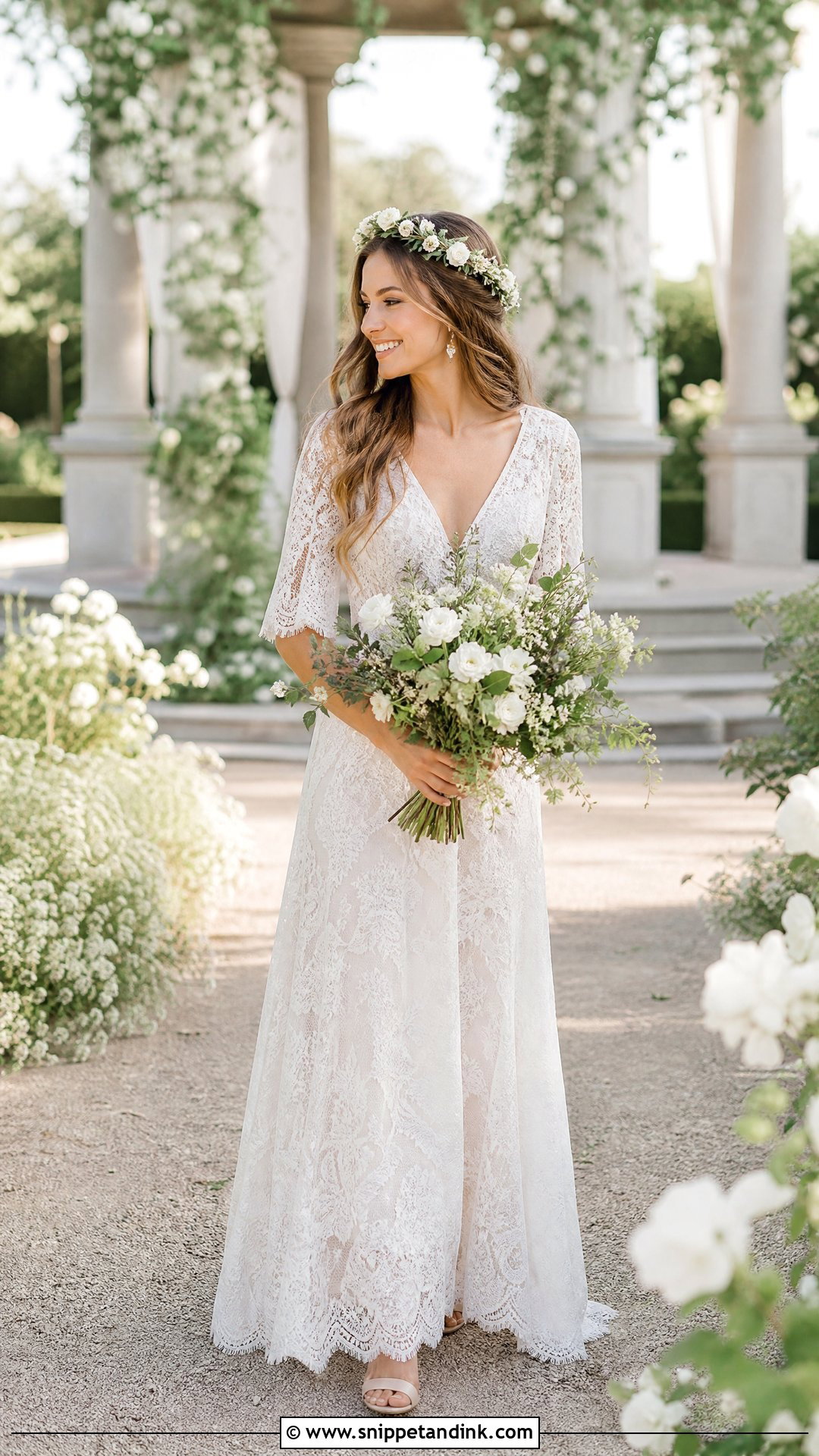 Flower Crown Wedding Headpiece With Lace Dress - Snippet and Ink - 20 Wedding Head Pieces Ideas