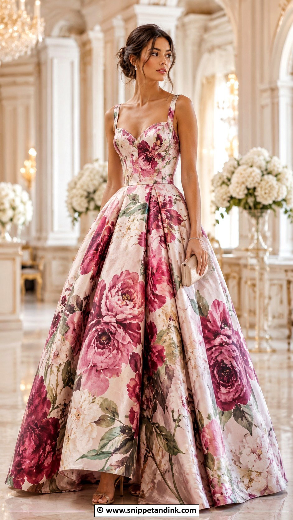 Flower Material Ball Gown With Simple Jewelry - Snippet and Ink - 30 Flower Material Gown Styles