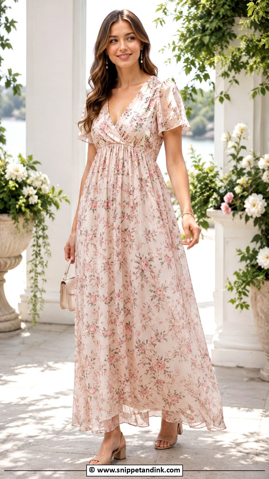 Flower Material Empire Waist Gown With Low Heels - Snippet and Ink - 30 Flower Material Gown Styles