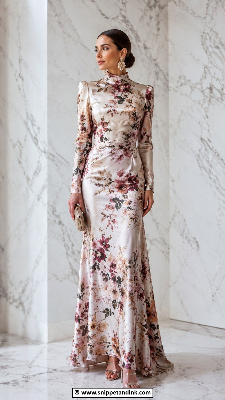 Flower Material High Neck Gown With Sleek Heels - Snippet and Ink - 30 Flower Material Gown Styles