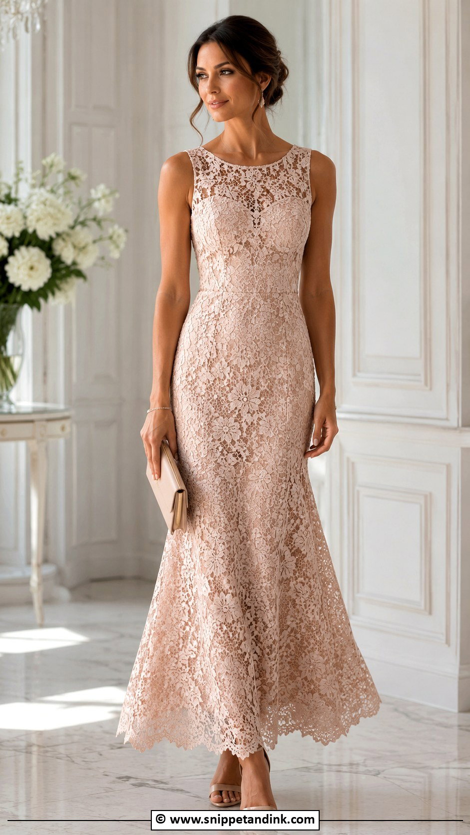 Flower Material Lace Gown With Nude Heels - Snippet and Ink - 30 Flower Material Gown Styles