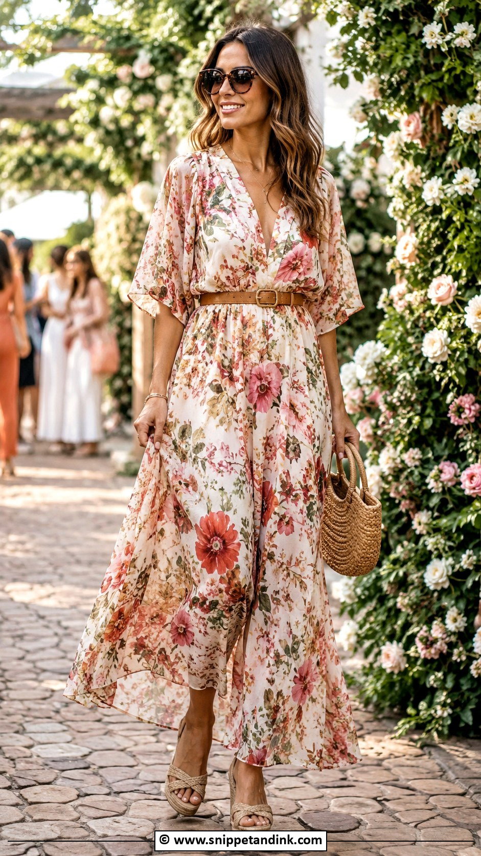 Flower Material Maxi Gown With Wedge Heels - Snippet and Ink - 30 Flower Material Gown Styles