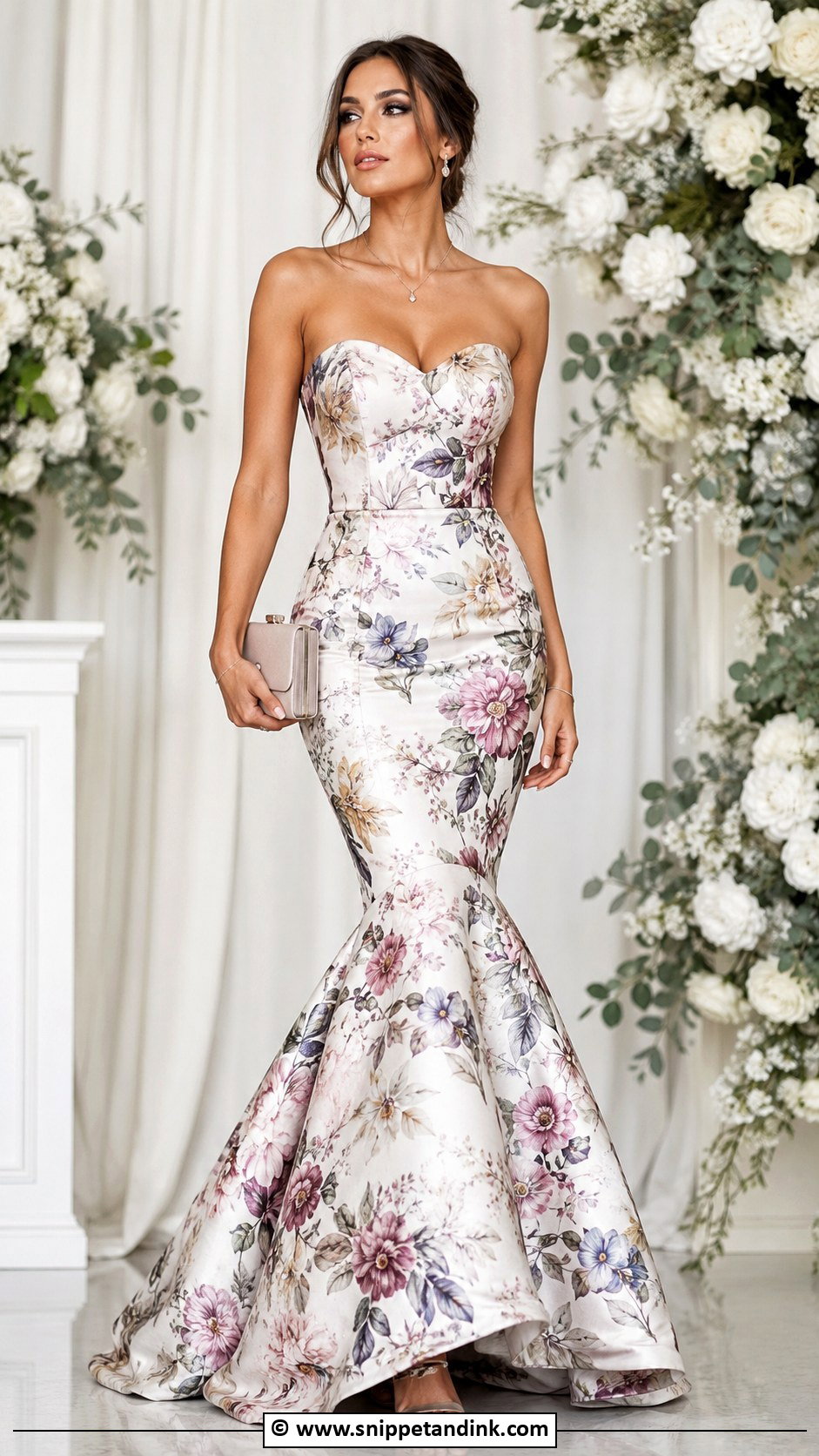 Flower Material Mermaid Gown With Clutch Bag - Snippet and Ink - 30 Flower Material Gown Styles