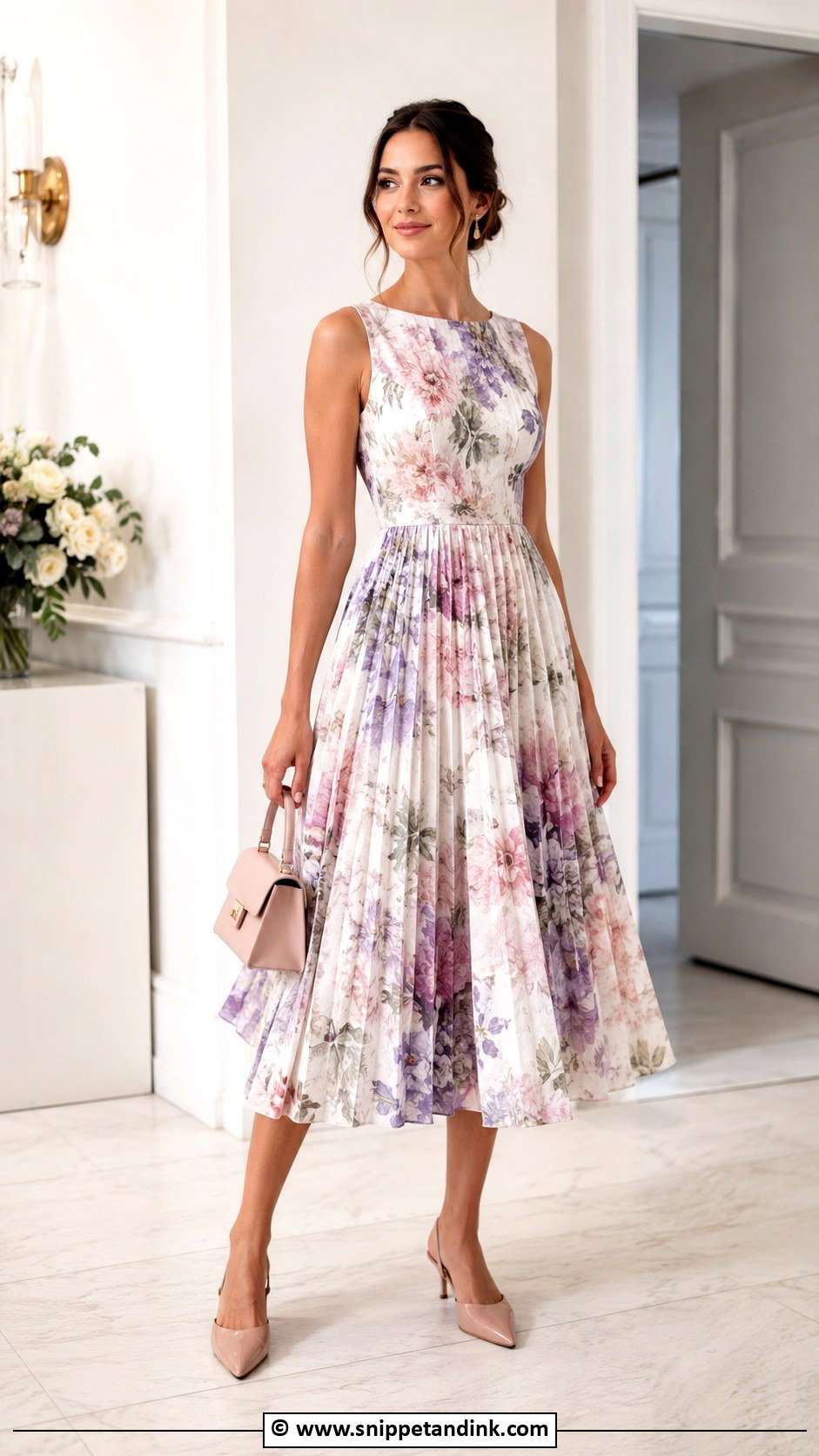 Flower Material Pleated Gown With Kitten Heels - Snippet and Ink - 30 Flower Material Gown Styles
