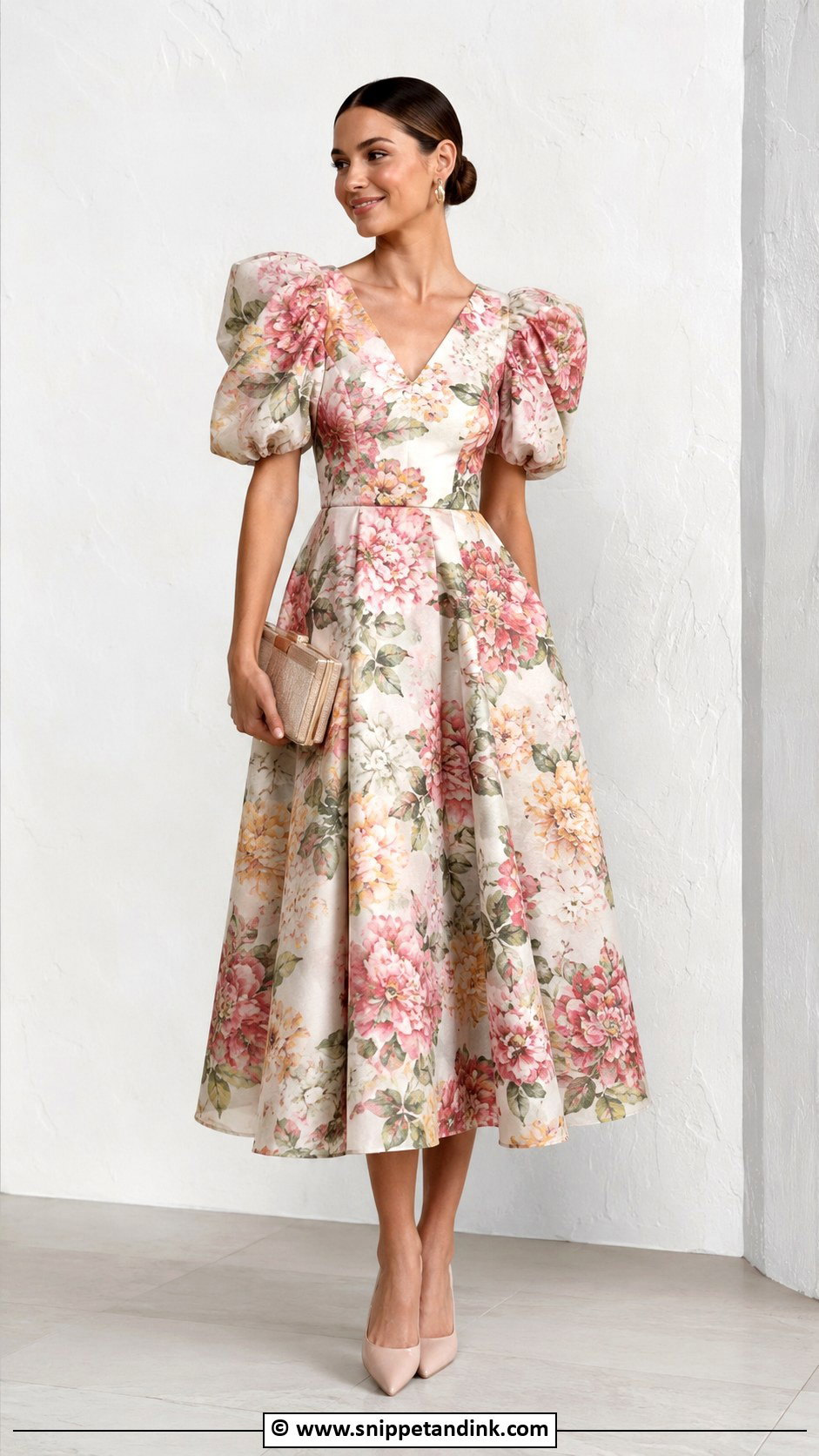 Flower Material Puff Sleeve Gown With Pumps - Snippet and Ink - 30 Flower Material Gown Styles