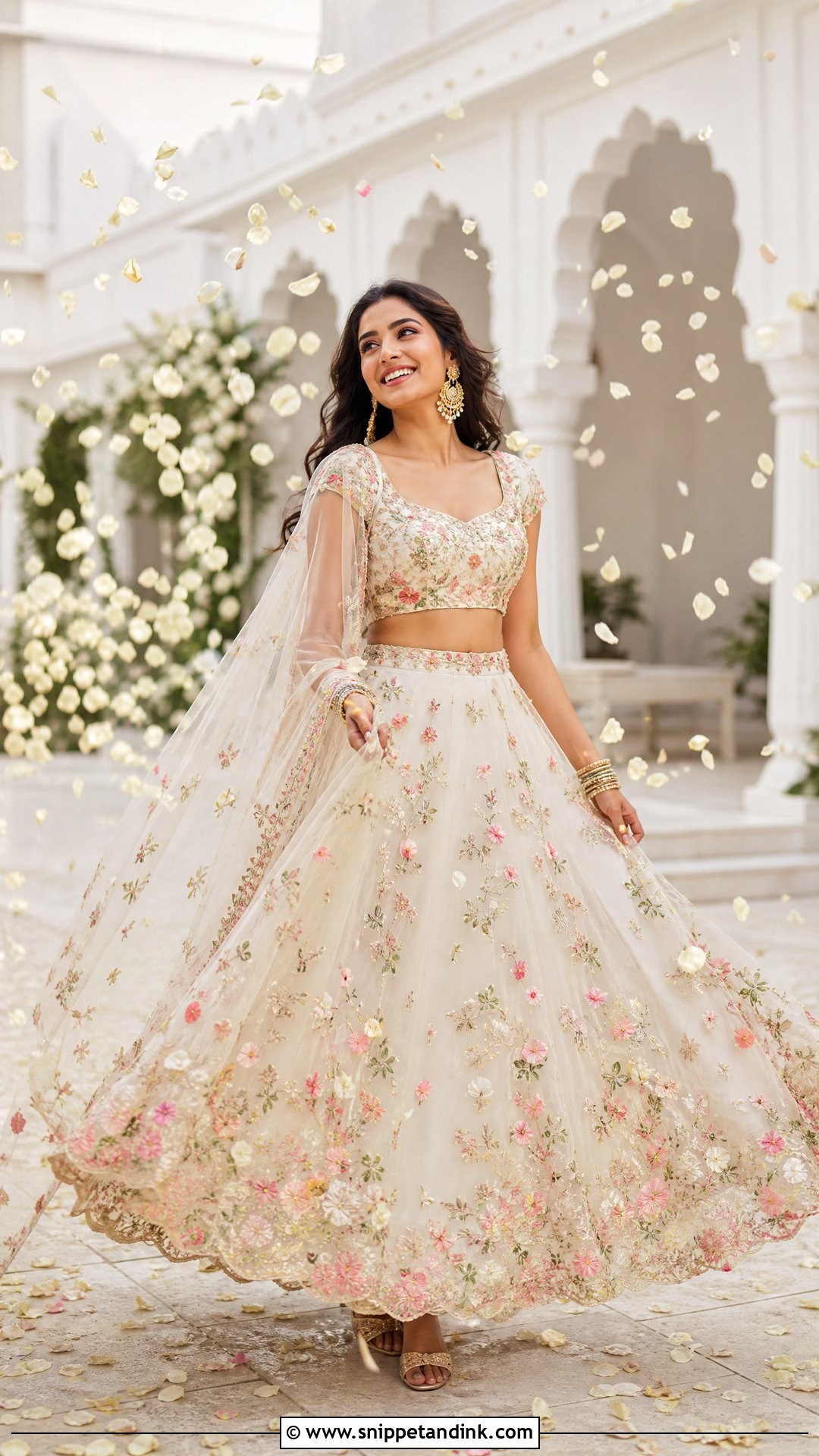 Flower Petal Lengha Pose - Snippet and Ink - 25 Aesthetic Lengha Poses Ideas