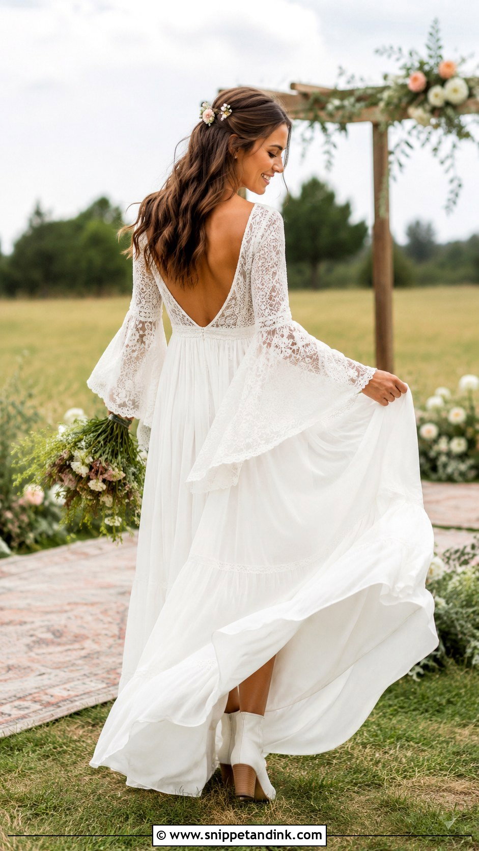 Flowing Boho Bell Sleeve Wedding Dress - Snippet and Ink - 20 Flowing Wedding Dress Ideas