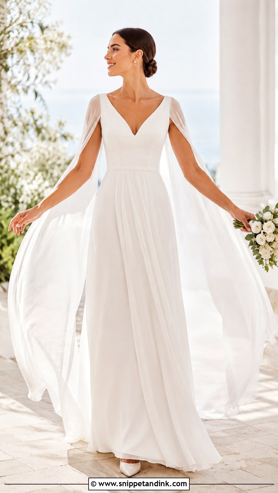 Flowing Cape Sleeve Wedding Dress - Snippet and Ink - 20 Flowing Wedding Dress Ideas
