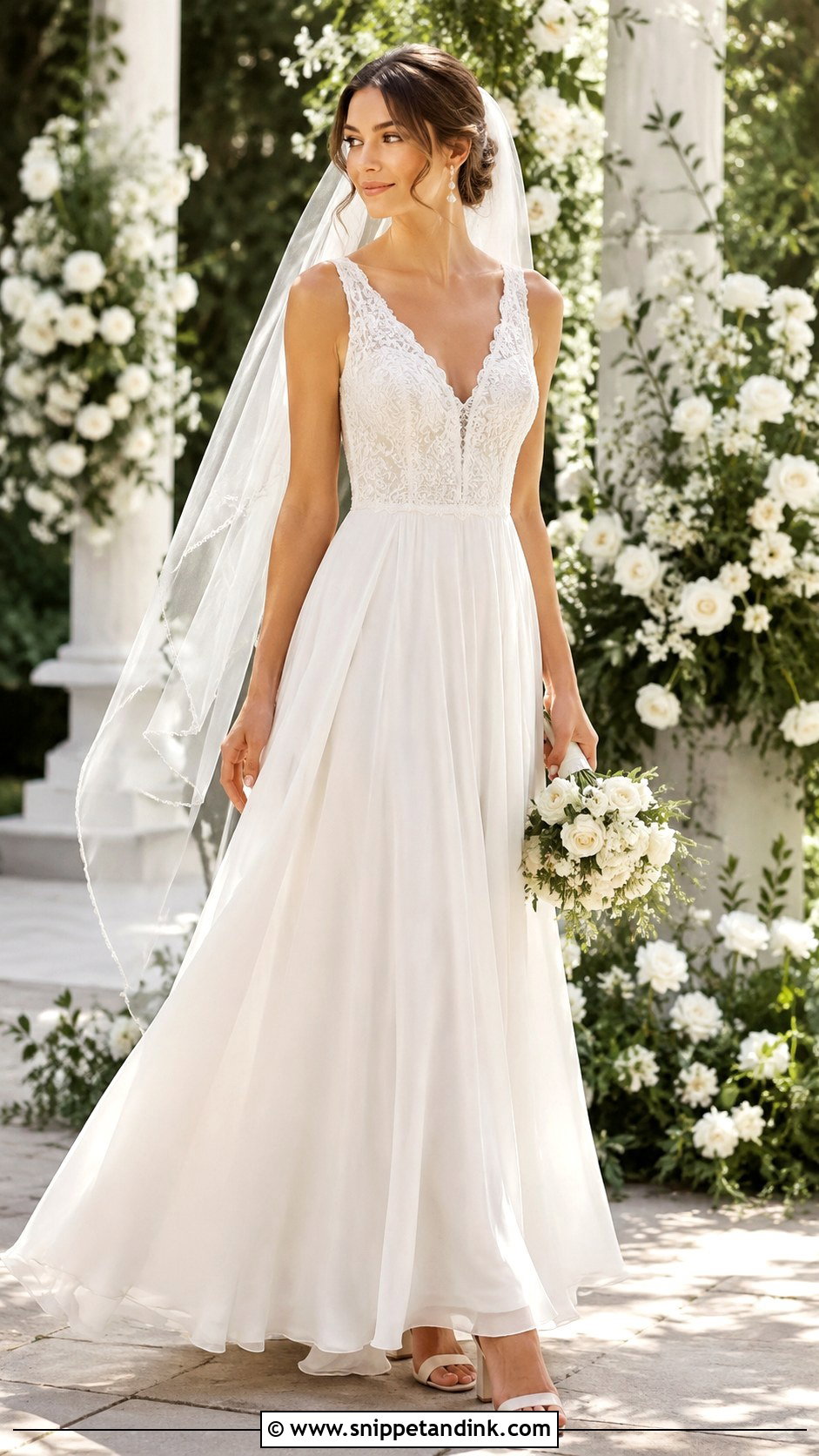 Flowing Chiffon A Line Wedding Dress - Snippet and Ink - 20 Flowing Wedding Dress Ideas