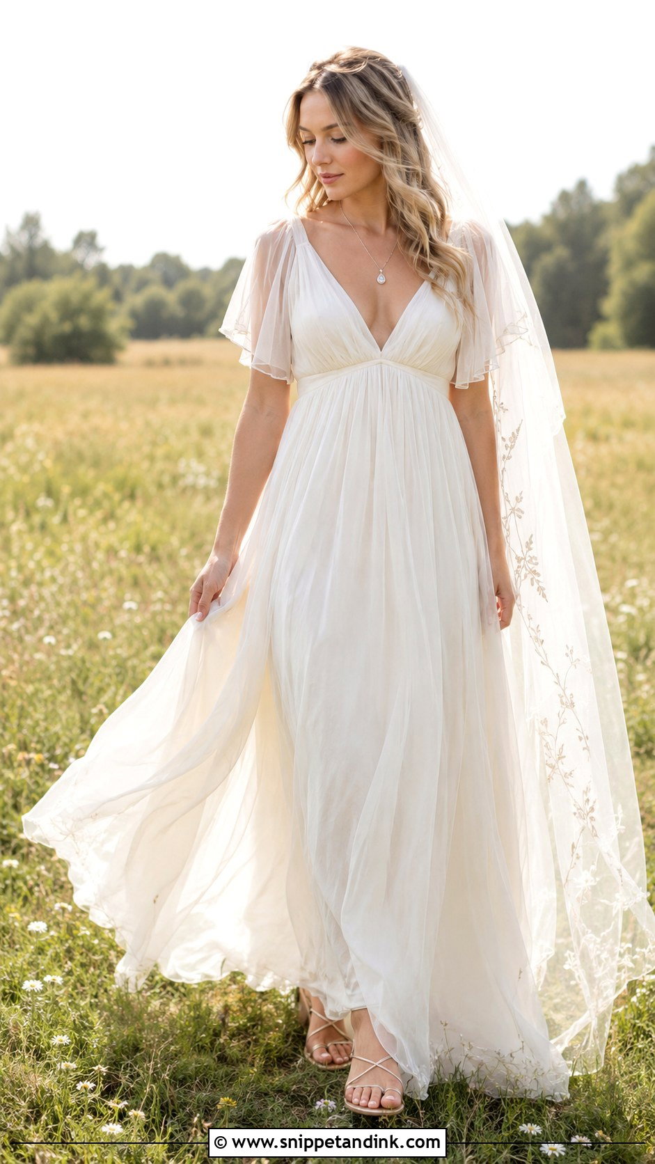 Flowing Chiffon Empire Waist Fairy Wedding Dress - Snippet and Ink - 20 Ethereal Fairy Wedding Dress Ideas