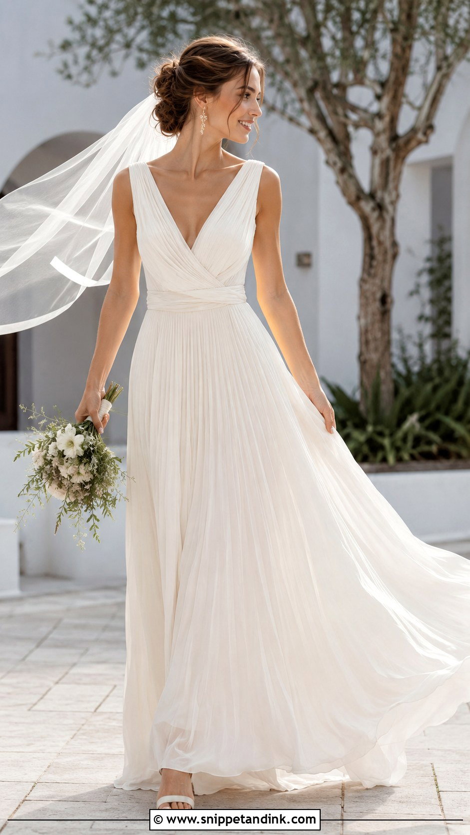 Flowing Pleated Chiffon Wedding Dress - Snippet and Ink - 20 Flowing Wedding Dress Ideas