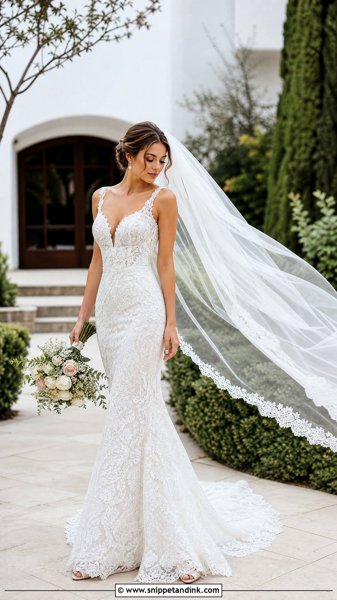 Flowing Veil Wedding Dress Pose - Snippet and Ink - 20 Wedding Dress Poses Ideas