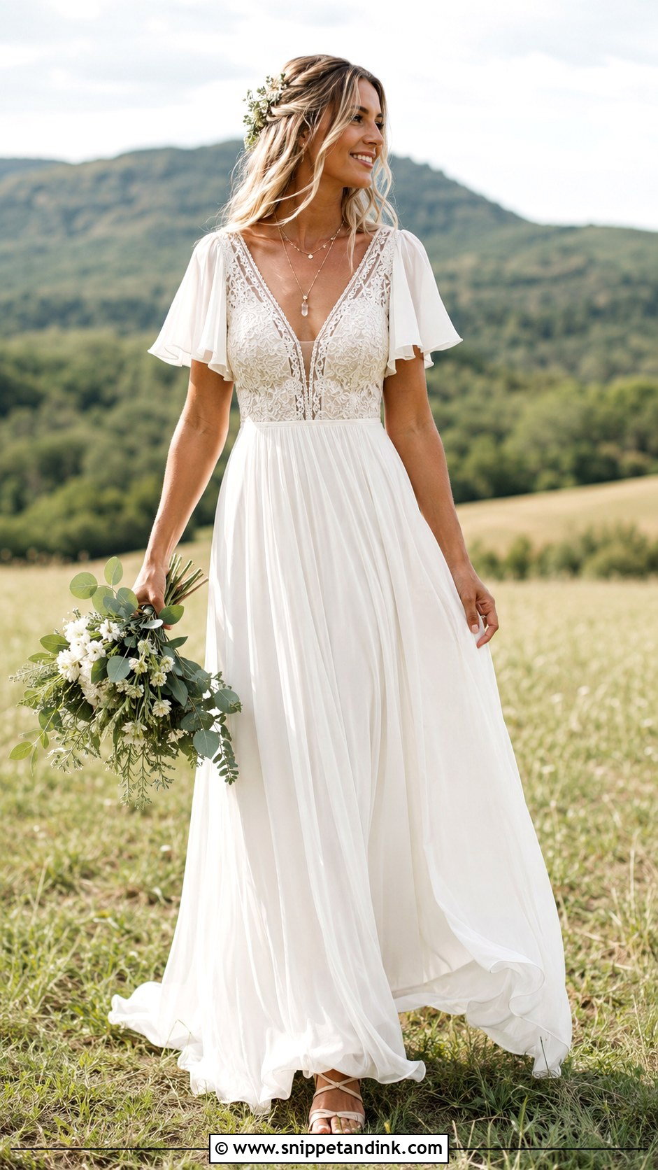 Flowy Boho Wedding Dress With Flutter Sleeves - Snippet and Ink - 20 Flowy Wedding Dress with Sleeves