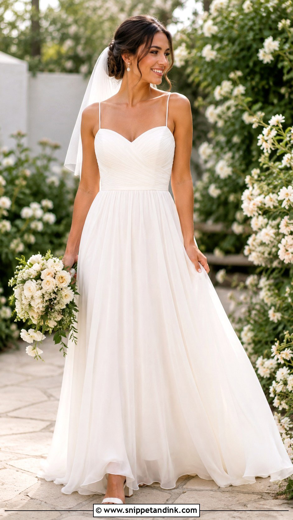Flowy Chiffon A Line Wedding Dress - Snippet and Ink - 25 Flowy Wedding Dresses