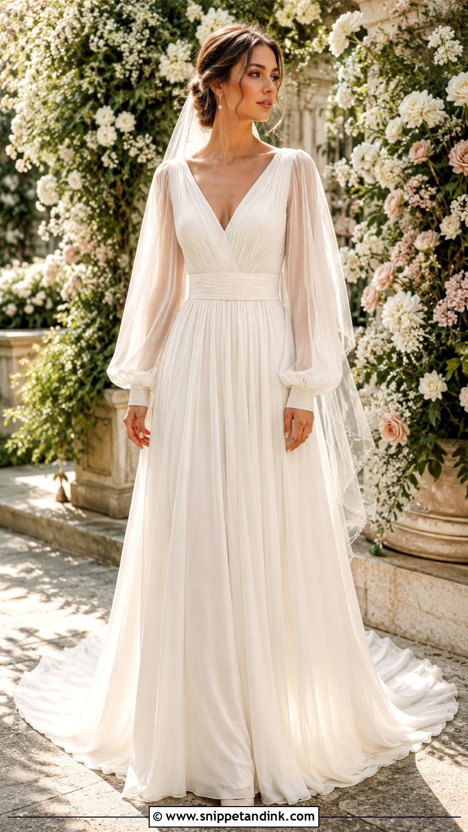 Flowy Chiffon Wedding Dress With Bishop Sleeves - Snippet and Ink - 20 Flowy Wedding Dress with Sleeves